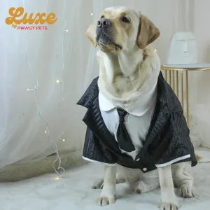 Pawgypets Luxe Shimmering Black Tie Tuxedo Dress for Dogs and Cats (Black)