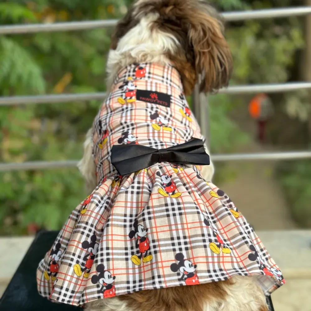 Pawgypets Mickey Check Dress for Dogs (Beige)