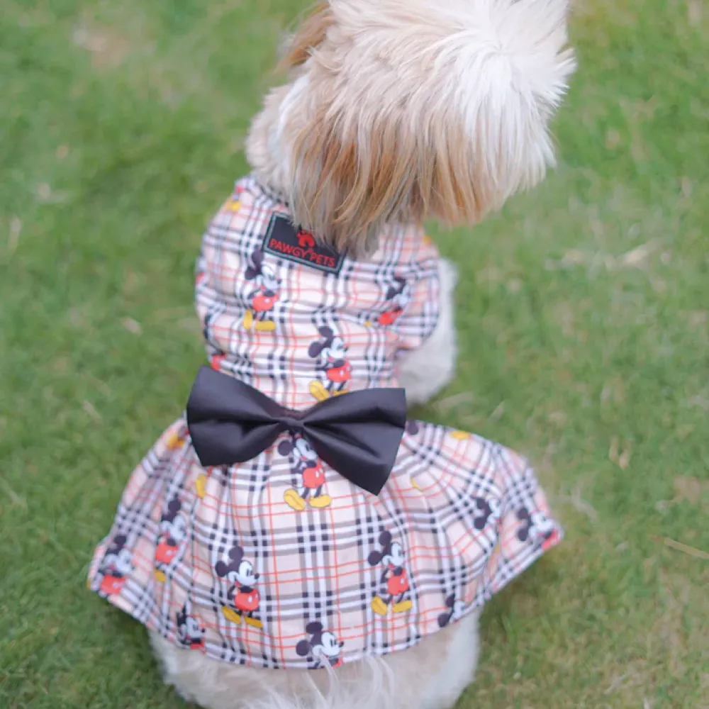 Pawgypets Mickey Check Dress for Dogs (Beige)