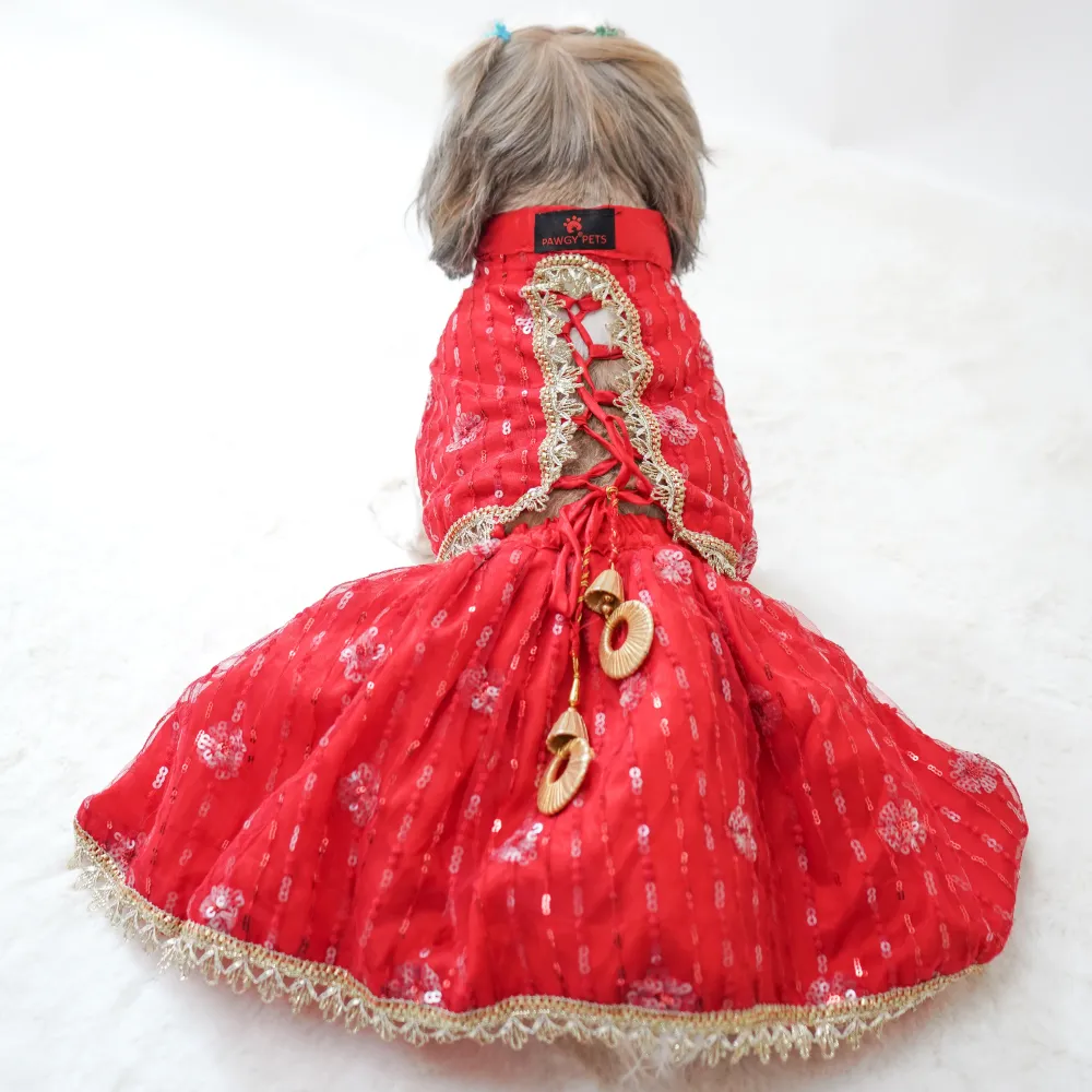 Pawgypets Net Lehenga for Dogs (Red)