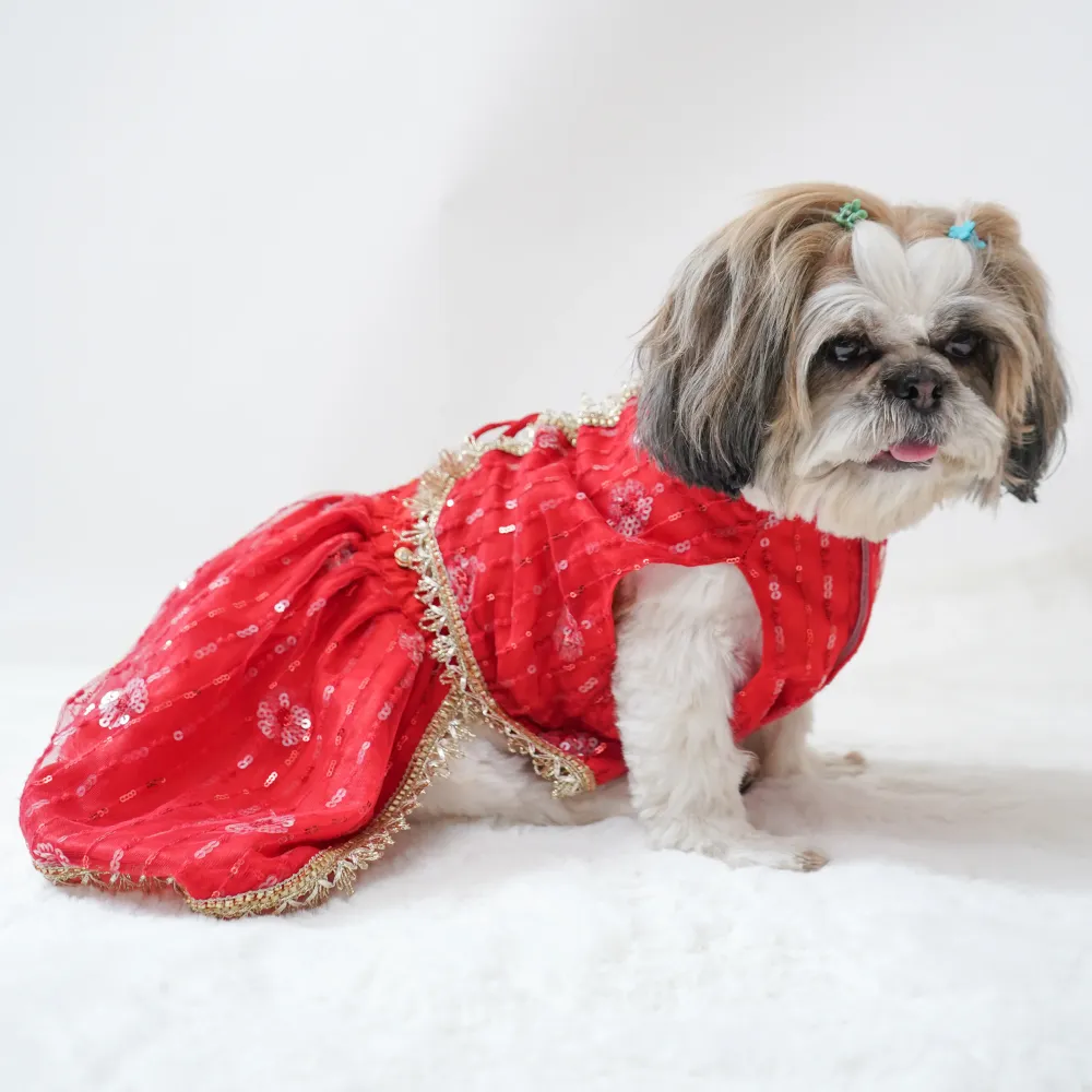 Pawgypets Net Lehenga for Dogs (Red)