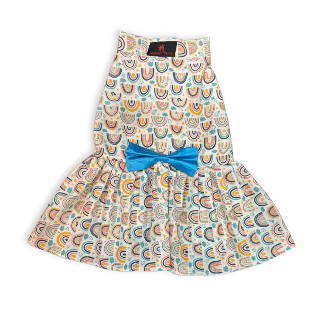 Pawgypets Rainbow Dress for Dogs (Off White)