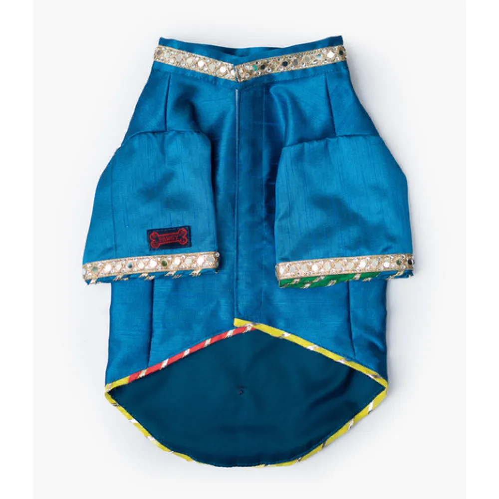 Pawgypets Raw Silk Sherwani for Dogs and Cats (Blue)