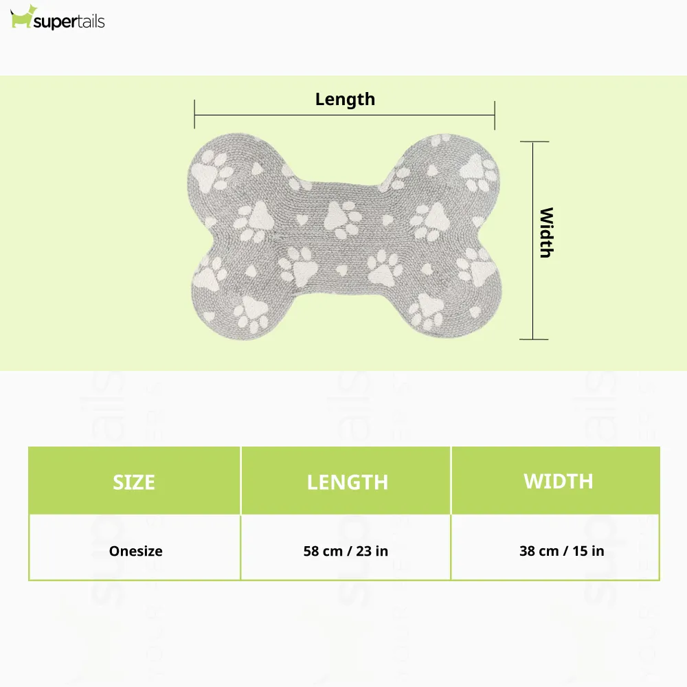 Pawpourri Bone Shaped Paw Printed Mat for Dogs and Cats (Light Grey)