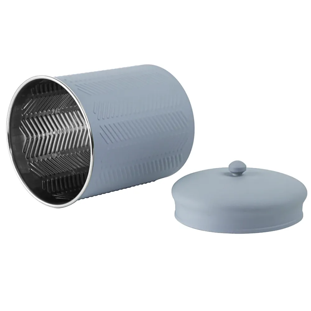 Pawpourri Chevron Emboss Treat Jar and Bowl Set for Dogs and Cats (Grey)