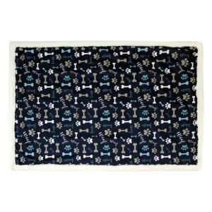 Pawpourri Printed Navy Bone, Paw and Woof Blanket for Dogs and Cats