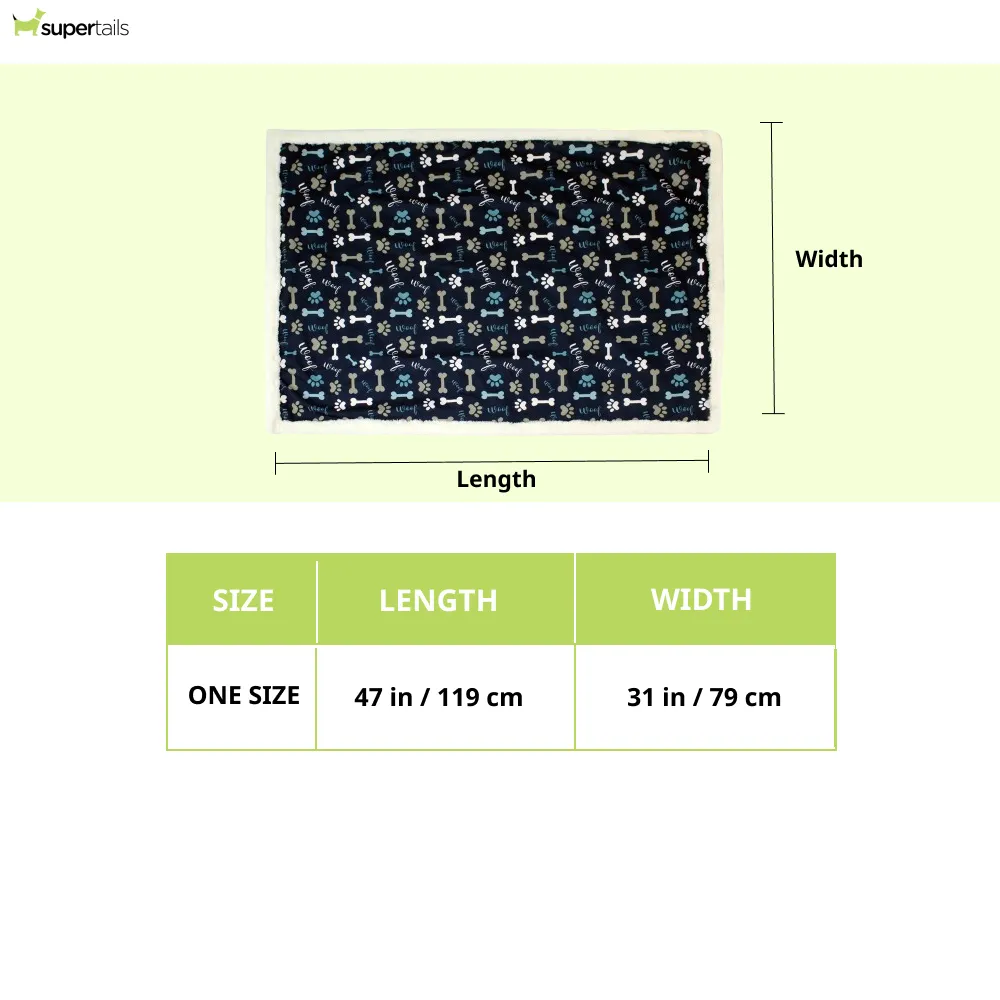Pawpourri Printed Navy Bone, Paw and Woof Blanket for Dogs and Cats