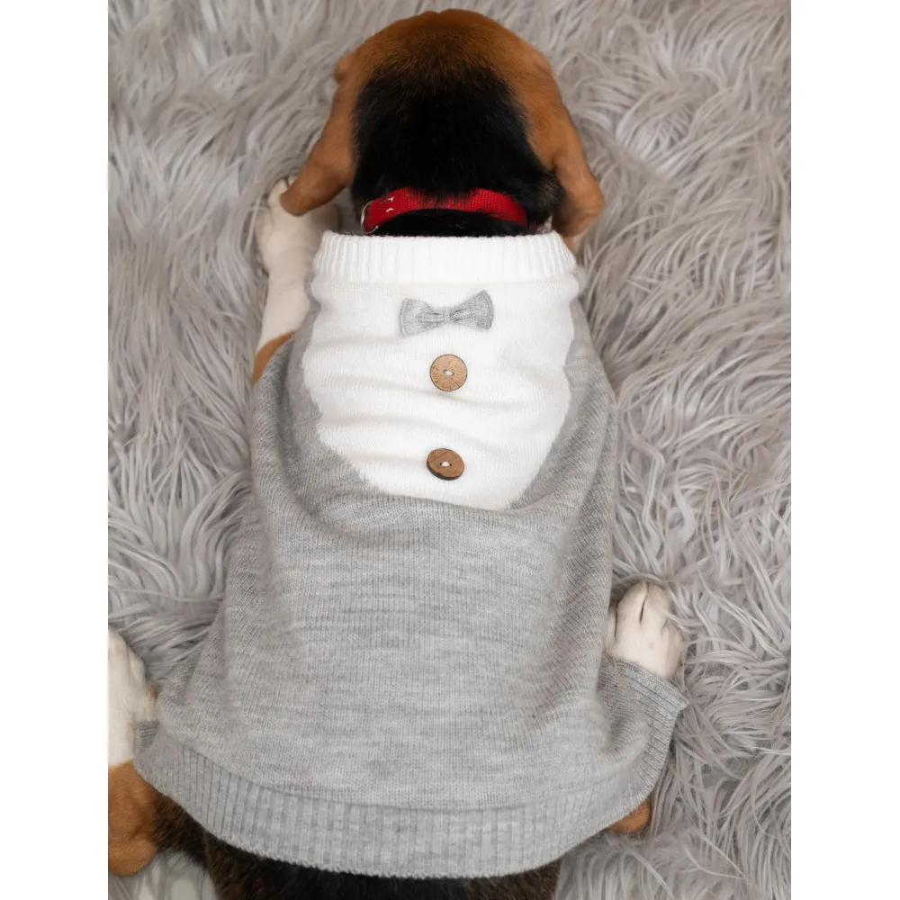 Petsnugs Gentle Knit Sweater for Dogs and Cats (Grey & White)