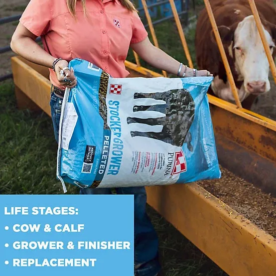 Purina Stocker Grower Pelleted Cattle Feed, 3/8 Cube 50 lb. Bag