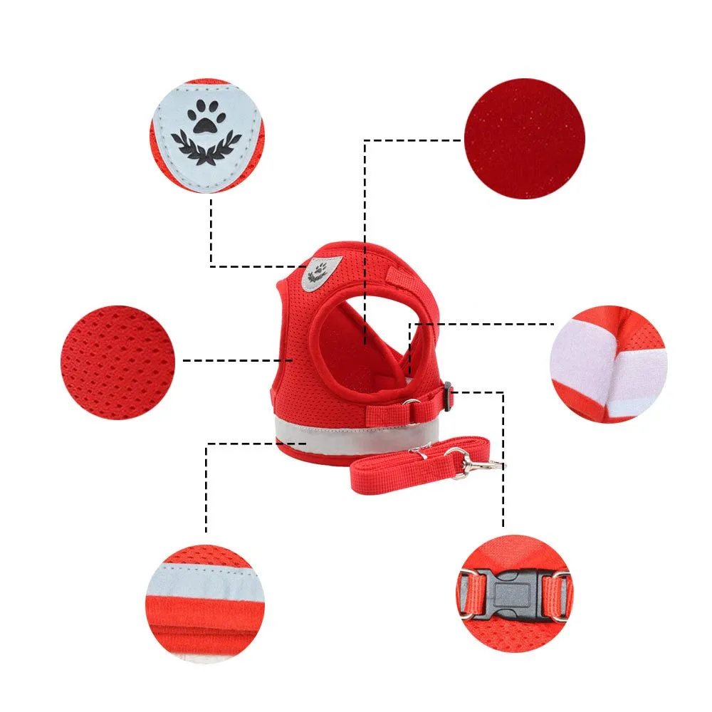 QPets Reflective Mesh Vest Harness with Leash for Dogs and Cats (Red)