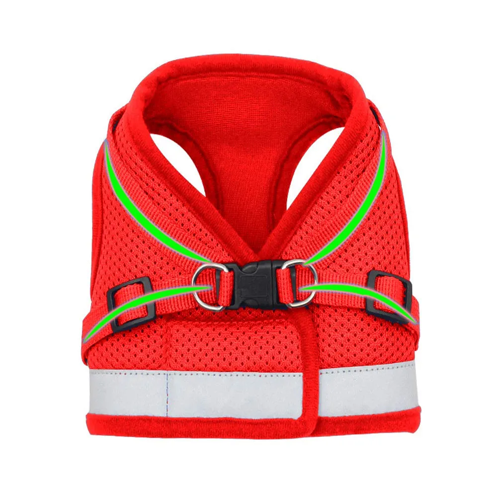 QPets Reflective Mesh Vest Harness with Leash for Dogs and Cats (Red)