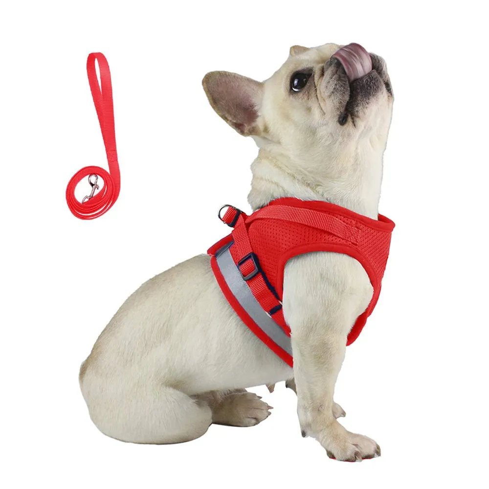 QPets Reflective Mesh Vest Harness with Leash for Dogs and Cats (Red)
