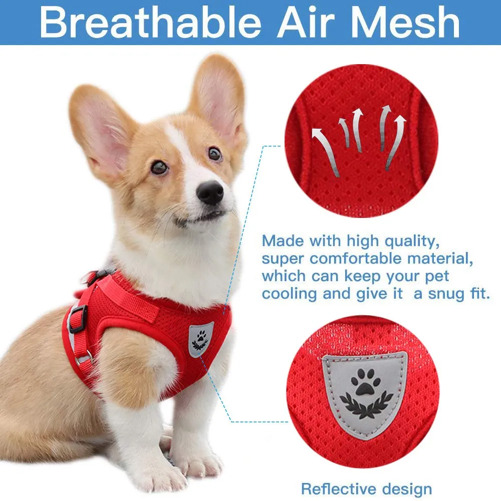 QPets Reflective Mesh Vest Harness with Leash for Dogs and Cats (Red)
