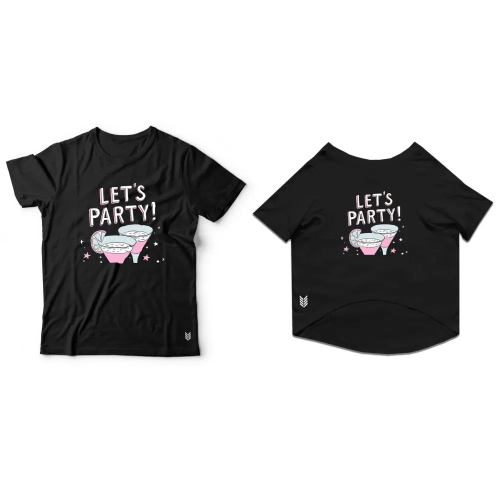 Ruse "Let's Party" Printed Half Sleeves Unisex T Shirt for Dogs and Pet Parents (Black)