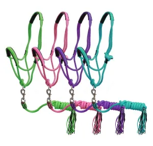 Showman  Pony Braided nylon cowboy knot rope Halter with lead