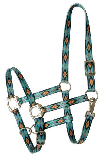 Showman Premium Nylon Horse Sized Halter with turquoise southwest design.