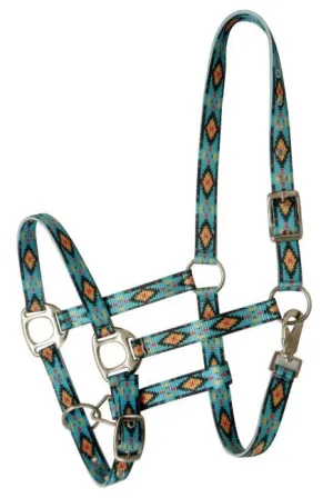 Showman Premium Nylon Horse Sized Halter with turquoise southwest design.