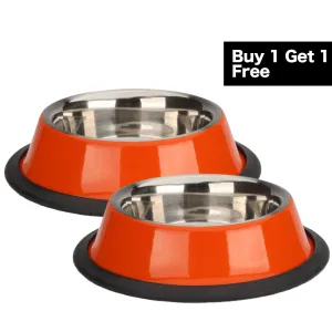 Skatrs Anti Skid Glossy Bowl for Dogs and Cats (Orange) (Buy 1 Get 1)