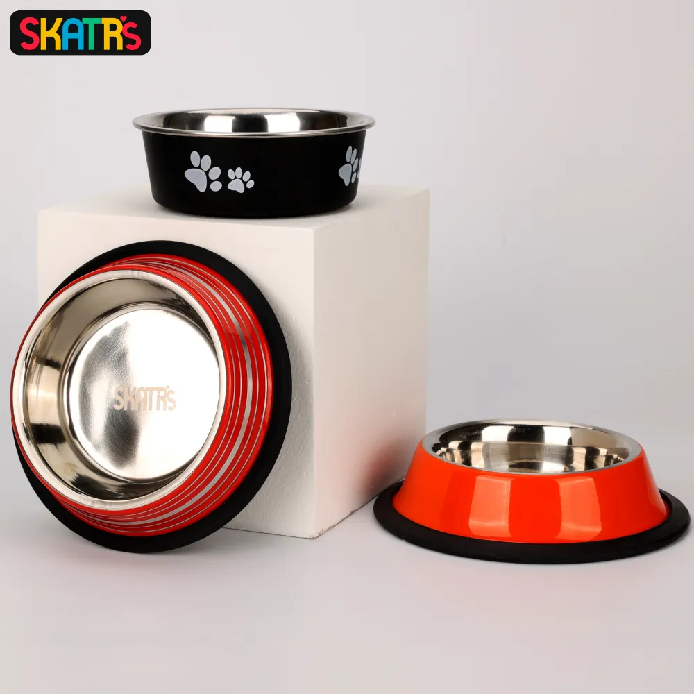Skatrs Anti Skid Glossy Bowl for Dogs and Cats (Orange) (Buy 1 Get 1)