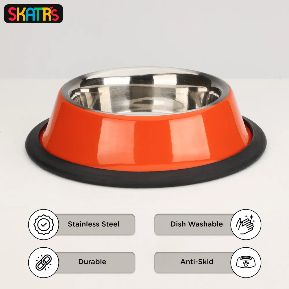 Skatrs Anti Skid Glossy Bowl for Dogs and Cats (Orange) (Buy 1 Get 1)
