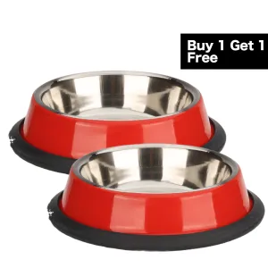 Skatrs Anti Skid Glossy Bowl for Dogs and Cats (Red) (Buy 1 Get 1)