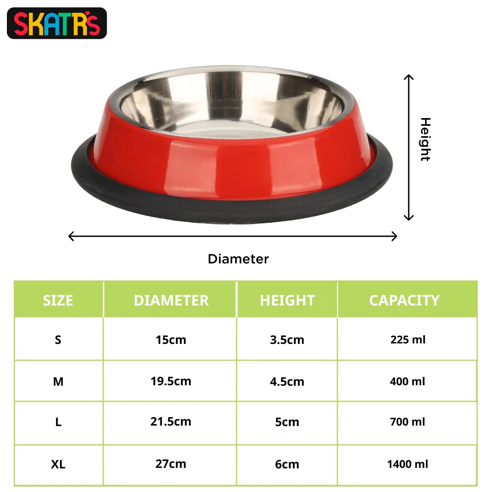 Skatrs Anti Skid Glossy Bowl for Dogs and Cats (Red) (Buy 1 Get 1)