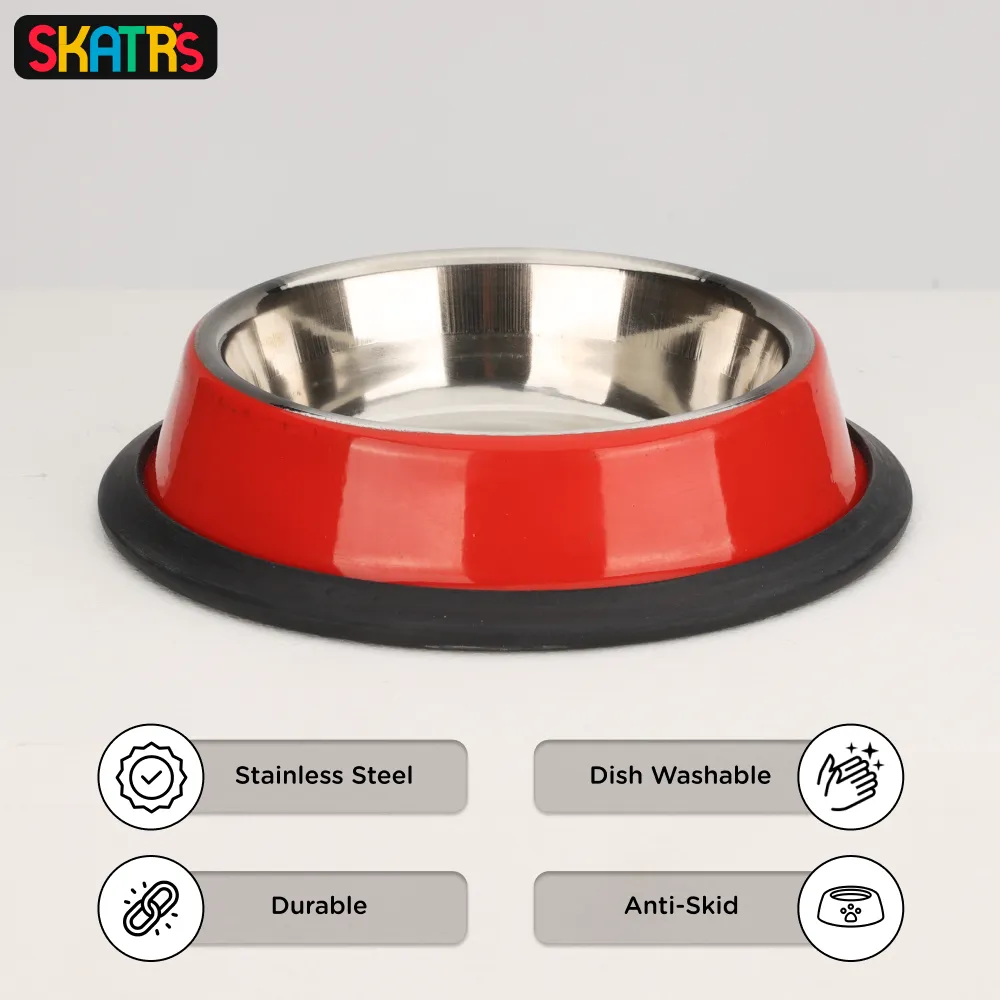 Skatrs Anti Skid Glossy Bowl for Dogs and Cats (Red) (Buy 1 Get 1)