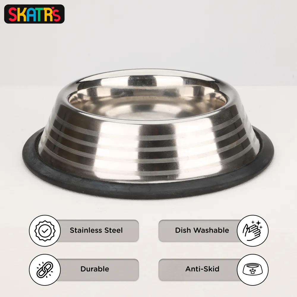 Skatrs Anti Skid Stainless Steel Striped Bowl for Dogs and Cats