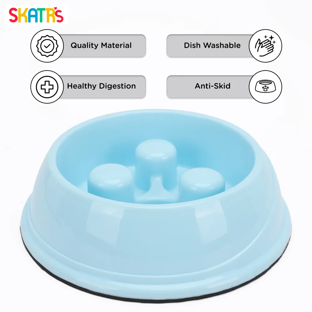 Skatrs Antiskid Slow Feeder Bowl for Dogs and Cats (Blue)