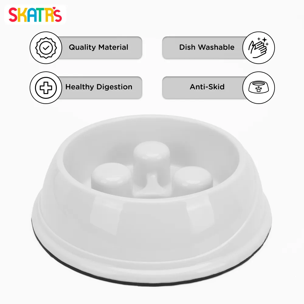 Skatrs Antiskid Slow Feeder Bowl for Dogs and Cats (White)