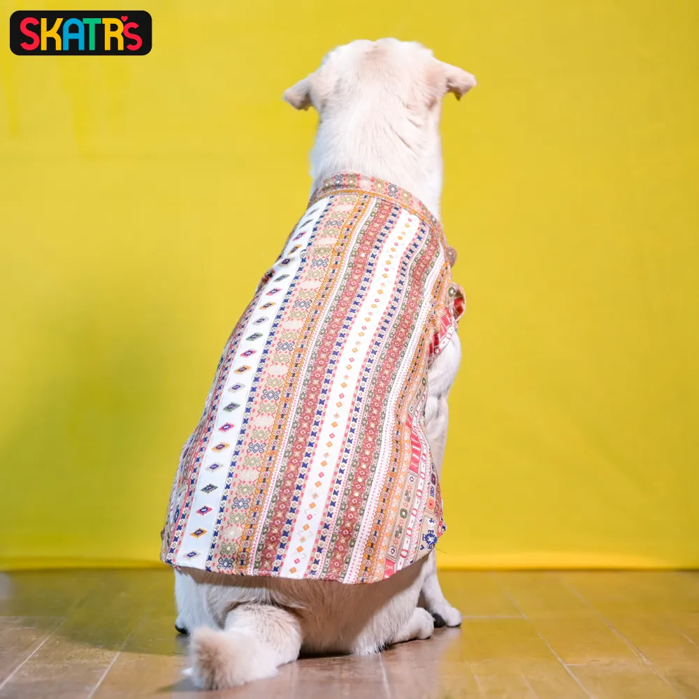 Skatrs Cotton Printed Kurta for Dogs and Cats (White)