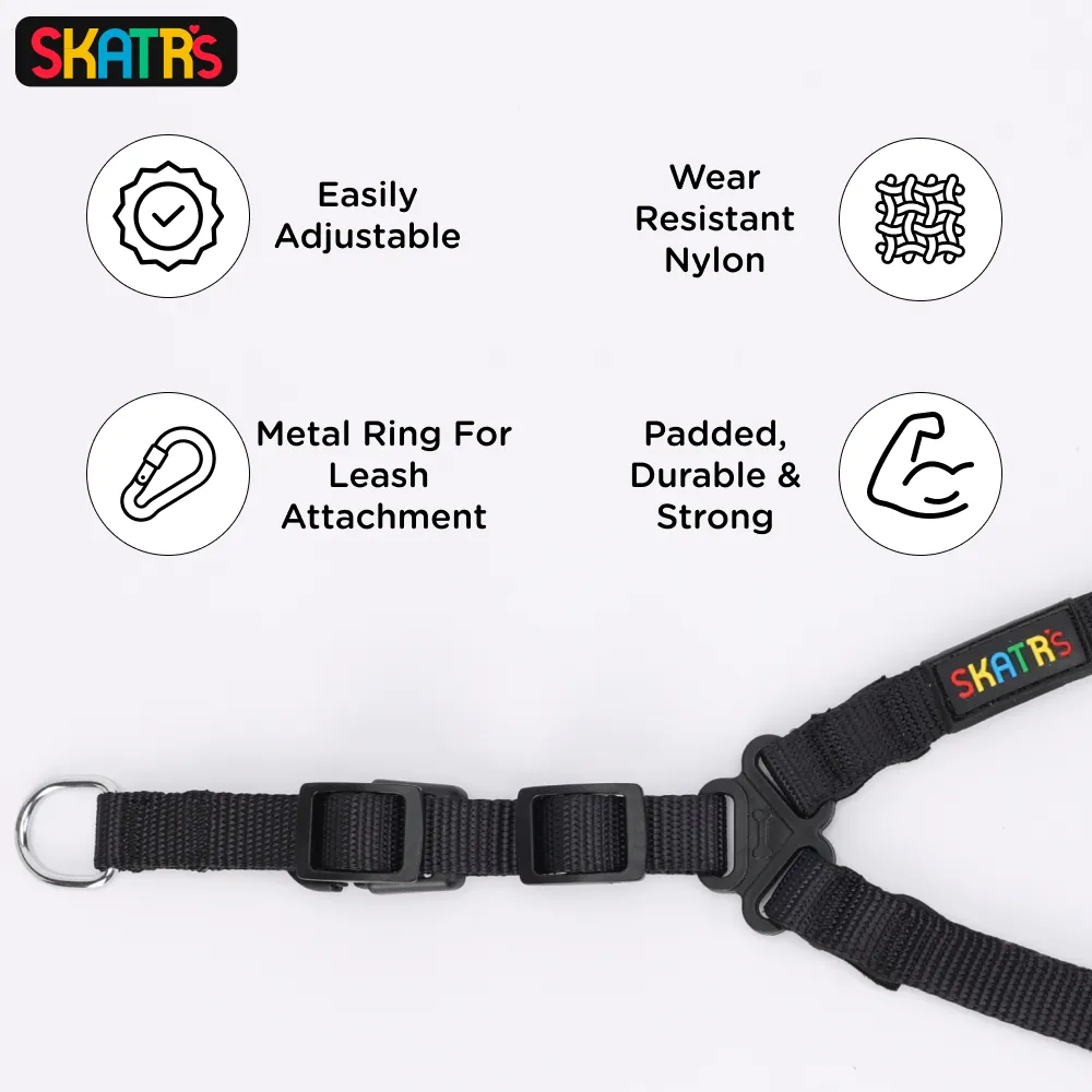 Skatrs Padded Nylon Y Harness for Dogs & Cats (Black)