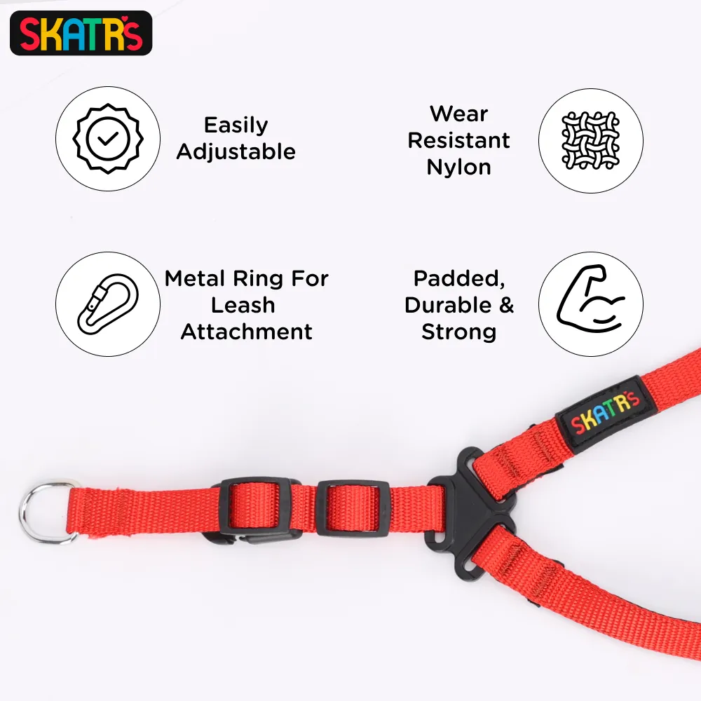 Skatrs Padded Nylon Y Harness for Dogs & Cats (Red)