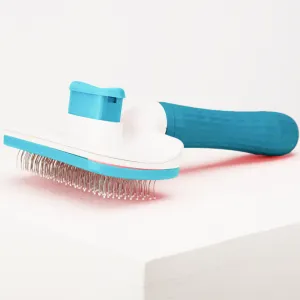 Skatrs Self Clean Slicker Brush with Metal Bristles for Dogs and Cats (Blue)