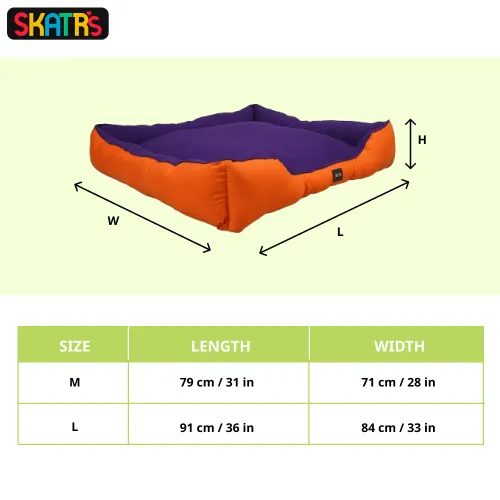 Skatrs Square Shaped bed for Dogs & Cats (Orange/Purple)