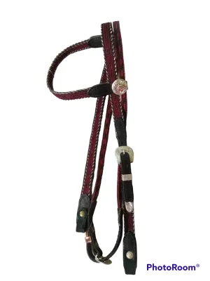 Straight Browband Headstall - handmade Red/Black/White