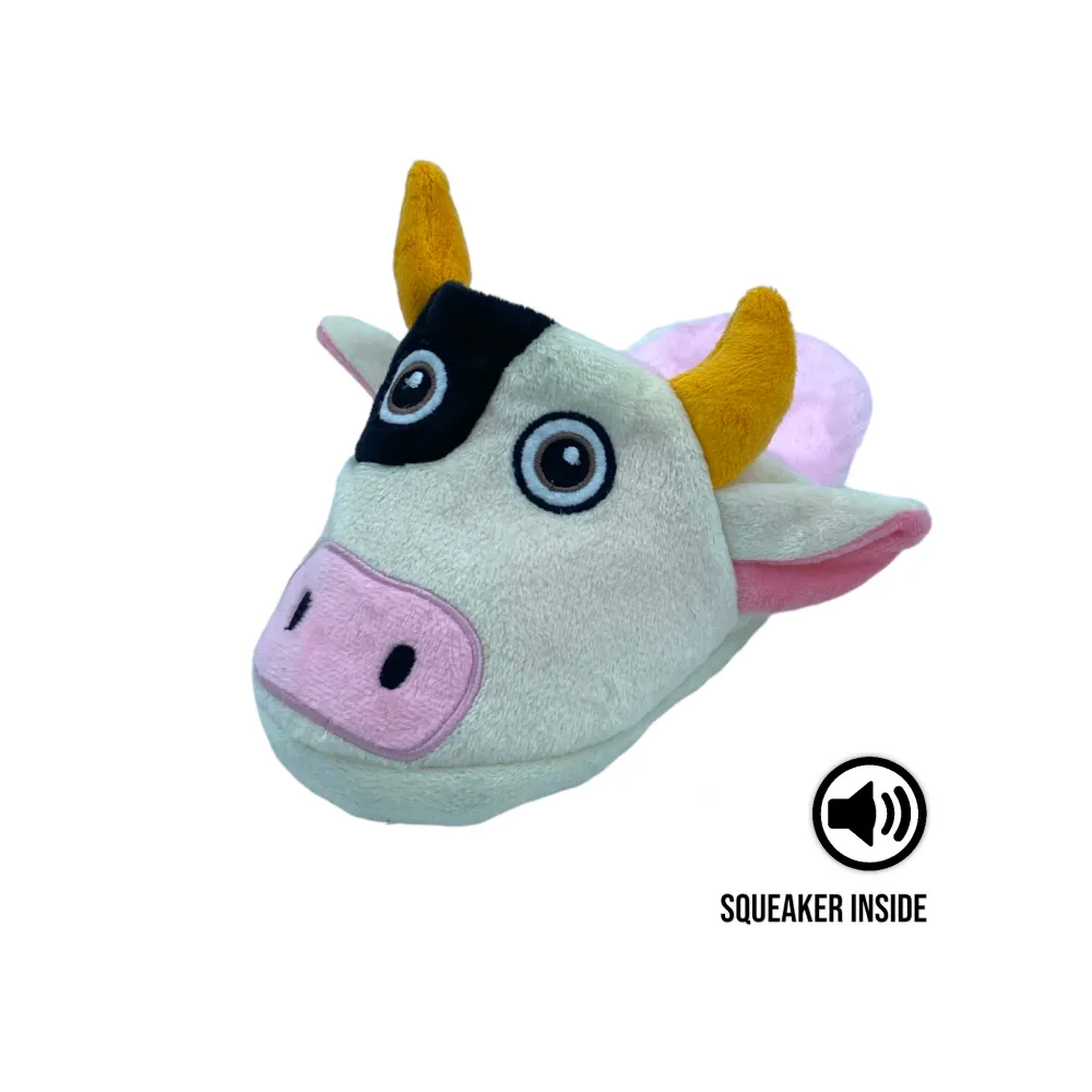 Talking Dog Club Doggie Cow Slipper Squeaky Plush Toy for Dogs (White)