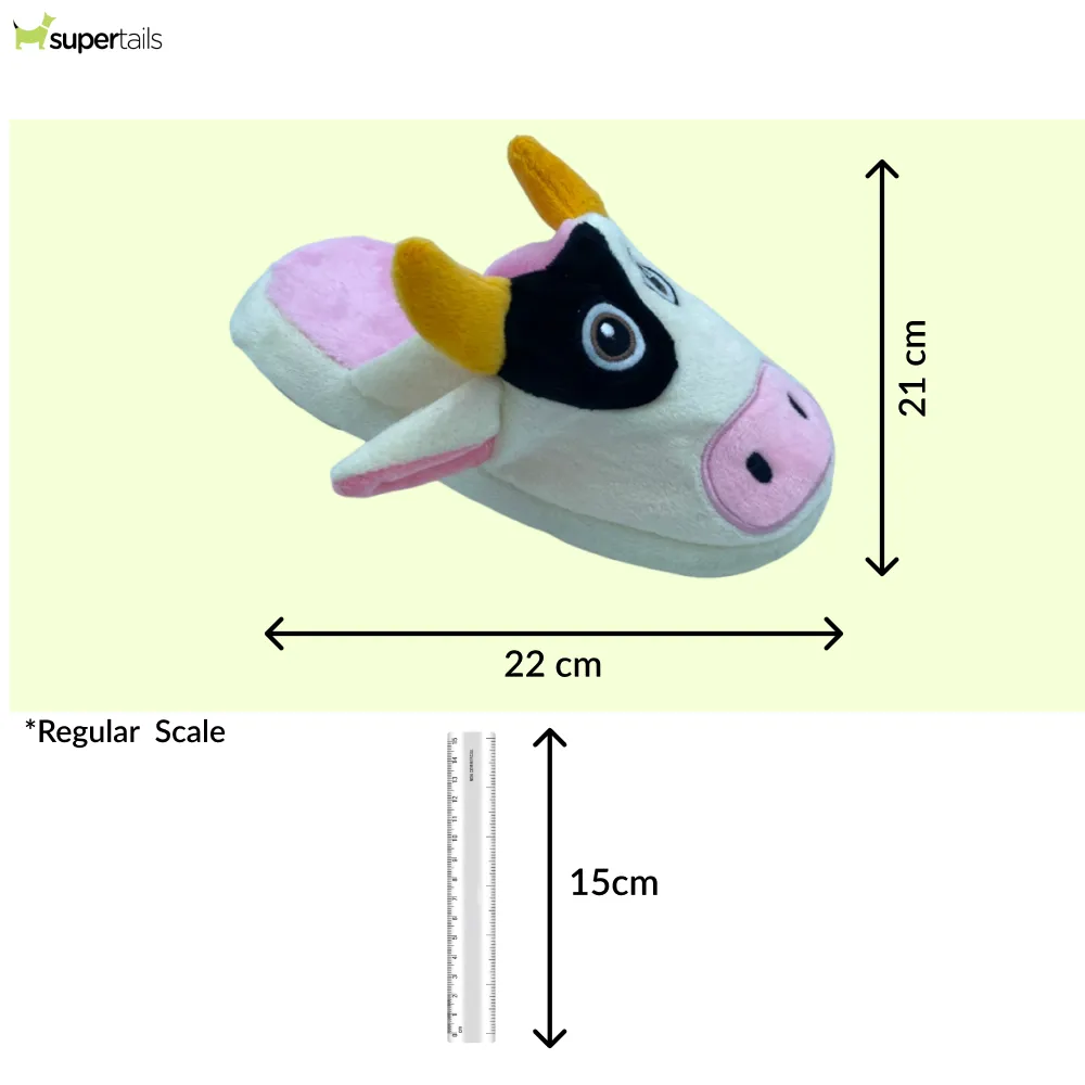 Talking Dog Club Doggie Cow Slipper Squeaky Plush Toy for Dogs (White)