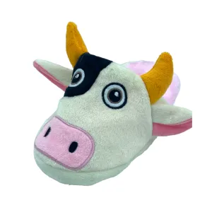 Talking Dog Club Doggie Cow Slipper Squeaky Plush Toy for Dogs (White)