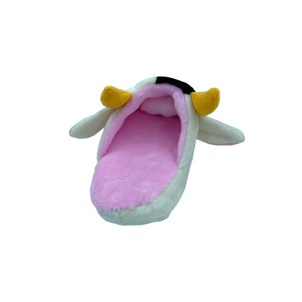 Talking Dog Club Doggie Cow Slipper Squeaky Plush Toy for Dogs (White)