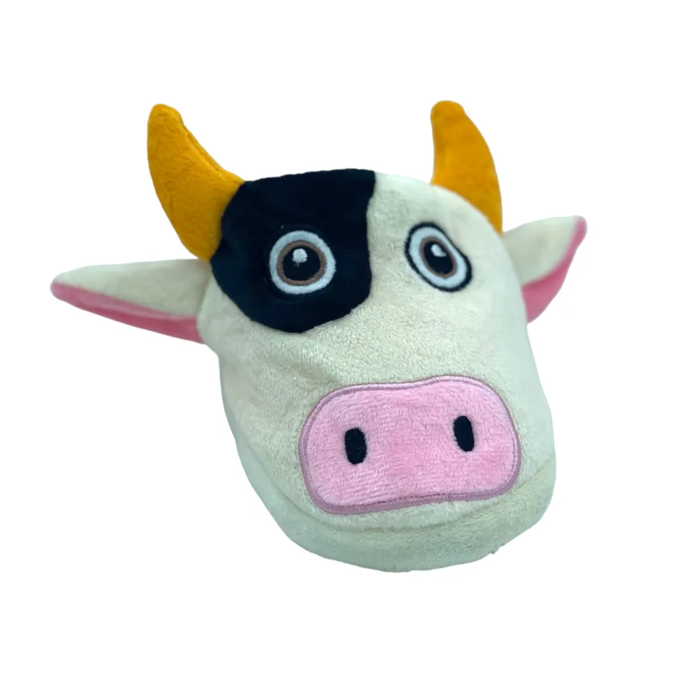 Talking Dog Club Doggie Cow Slipper Squeaky Plush Toy for Dogs (White)