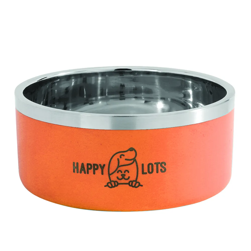 The Happy Lots Double Wall Bowl With Anti Skid Base for Dogs and Cats (Orange)
