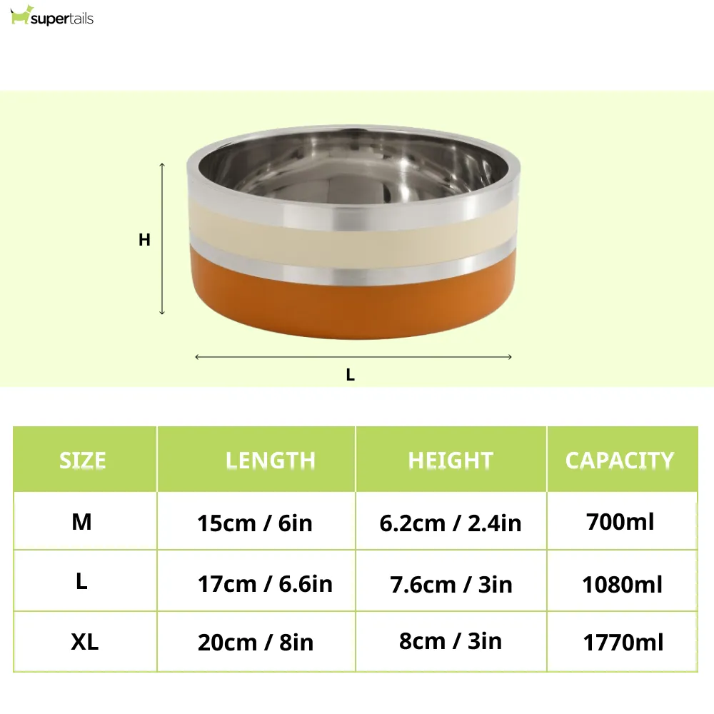 The Happy Lots Double Wall Bowl With Anti Skid Base for Dogs and Cats (Orange)