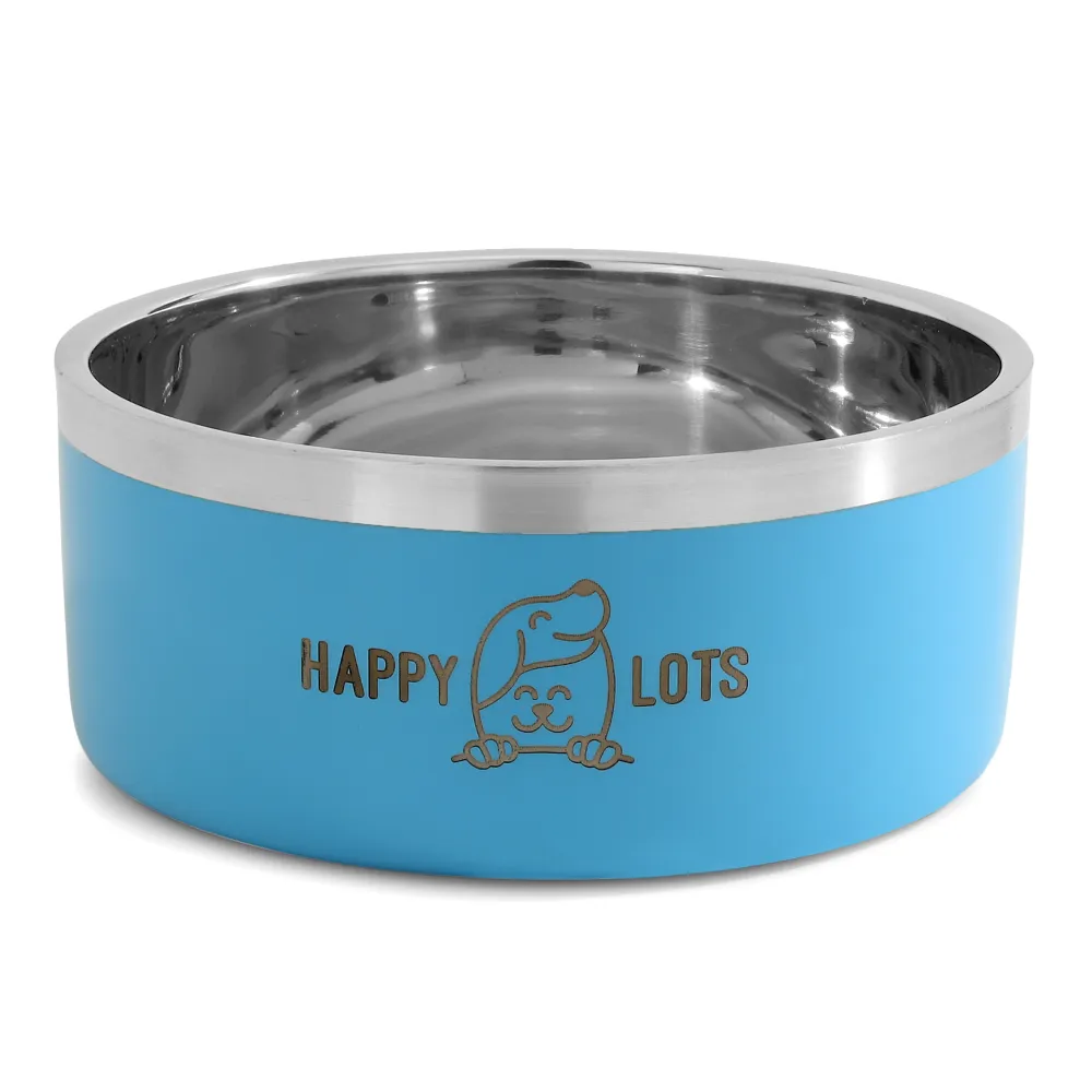 The Happy Lots Double Wall Bowl With Anti Skid Base for Dogs and Cats (Sky Blue)