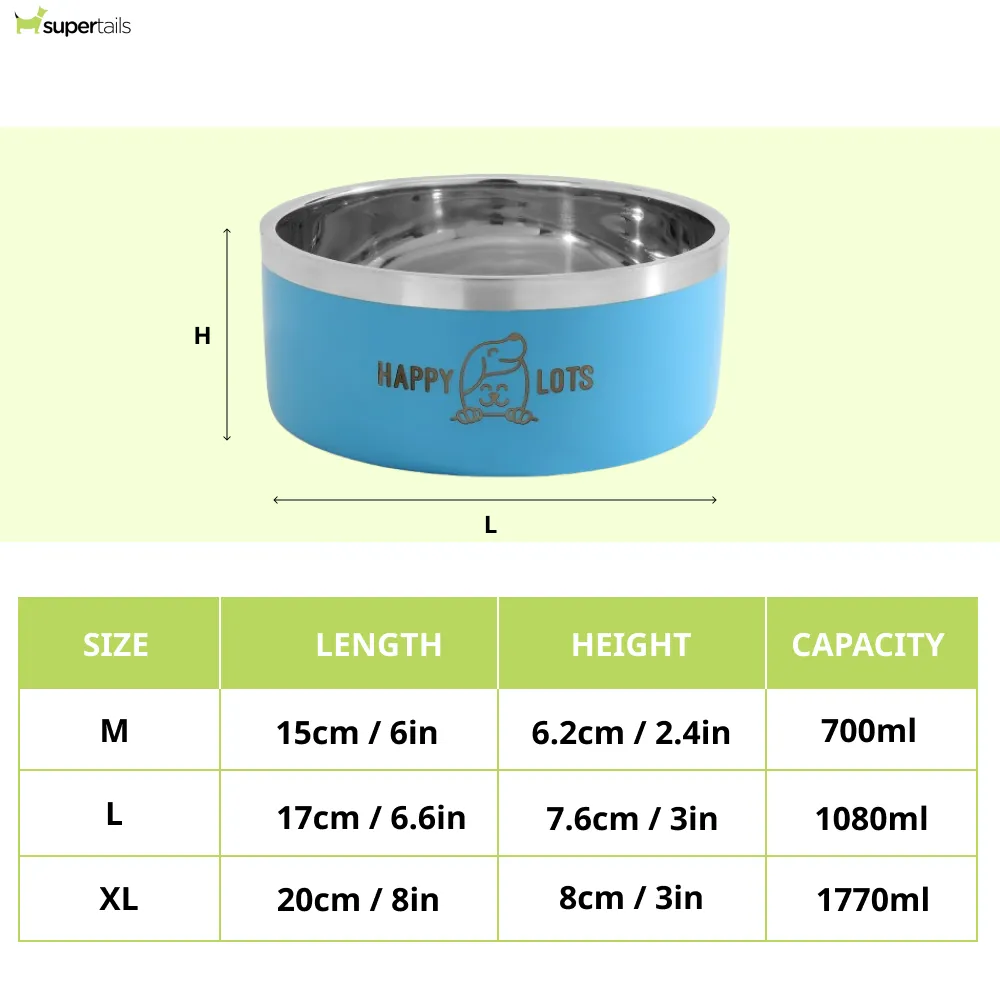 The Happy Lots Double Wall Bowl With Anti Skid Base for Dogs and Cats (Sky Blue)