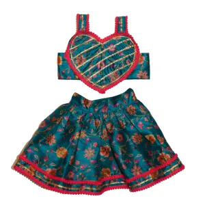 The Papaw Cartel Dil Rooba Floral Ghagra Choli for Dogs (Teal)