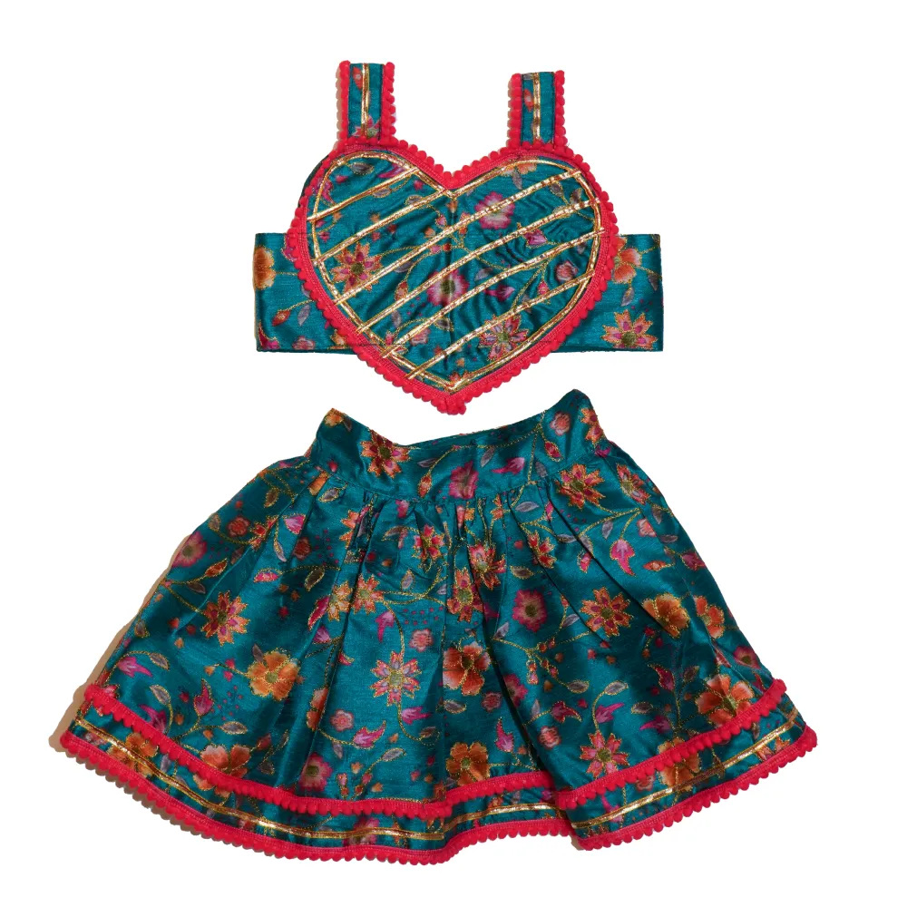 The Papaw Cartel Dil Rooba Floral Ghagra Choli for Dogs (Teal)