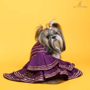 The Papaw Cartel Double Layered Gotapatti Ethnic Frock for Dogs (Purple)