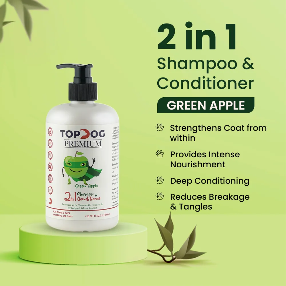TopDog Premium Green Apple 2 in 1 Shampoo and Conditioner for Dogs and Cats
