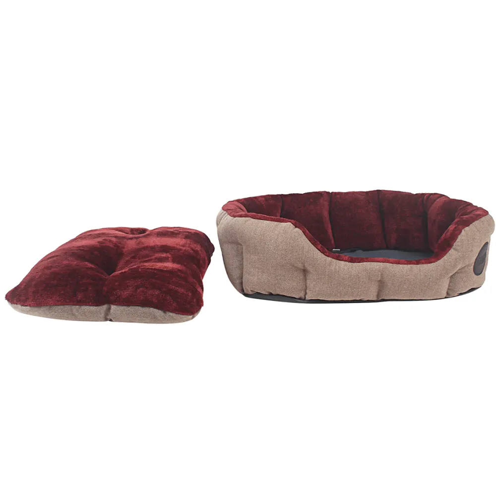 TopDog Premium Suede Tweed Oval Lounger Bed (Beige,Rust) (Get a Toy Free)